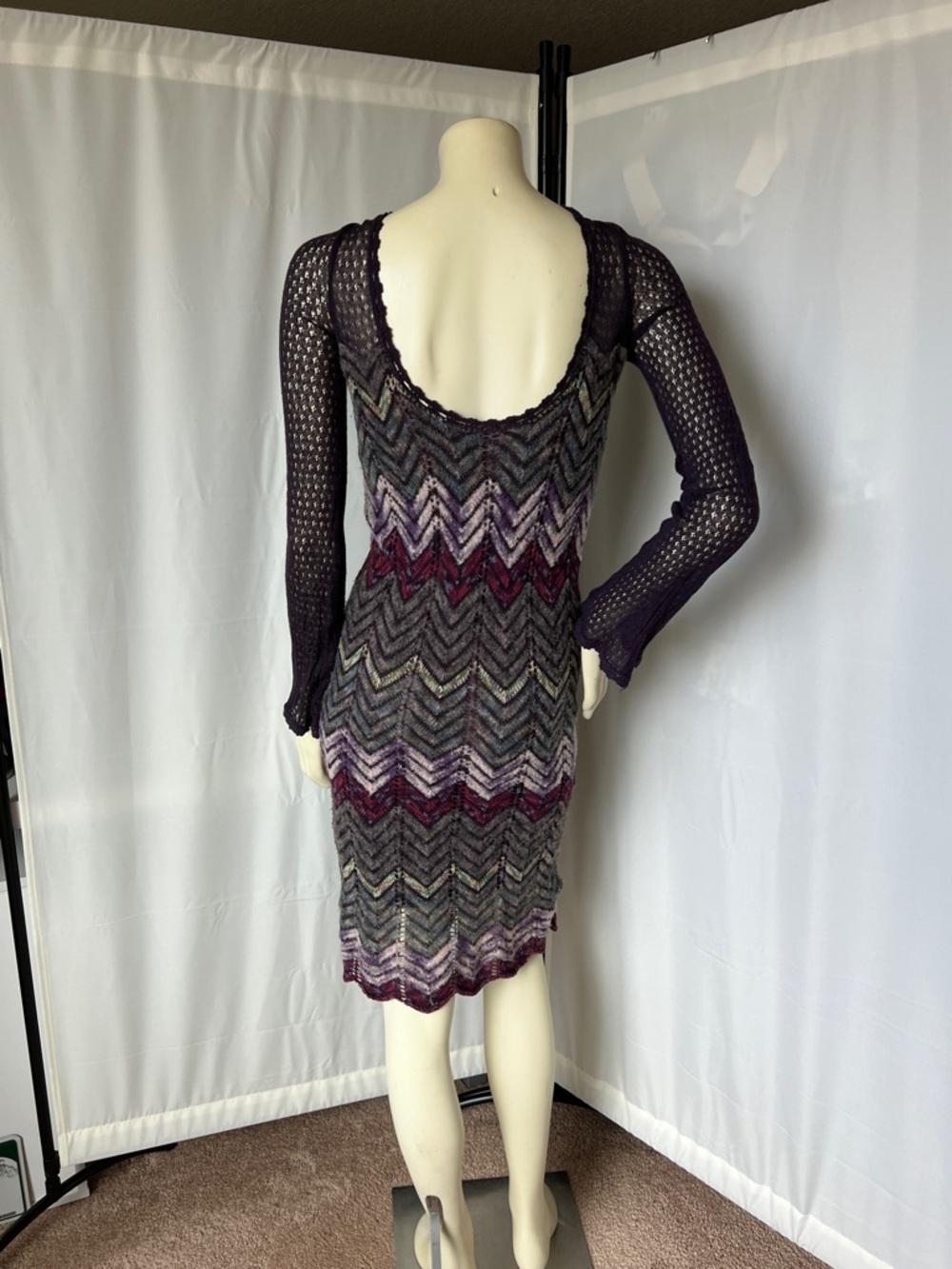 Free People Chevron Knit Midi Dress with Sheer bodice. - Picture 6 of 8